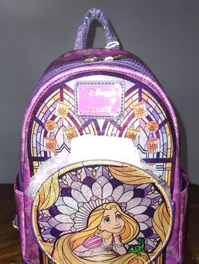 Loungefly Purple Rapunzel Stained-Glass Glitter Mini Backpack
